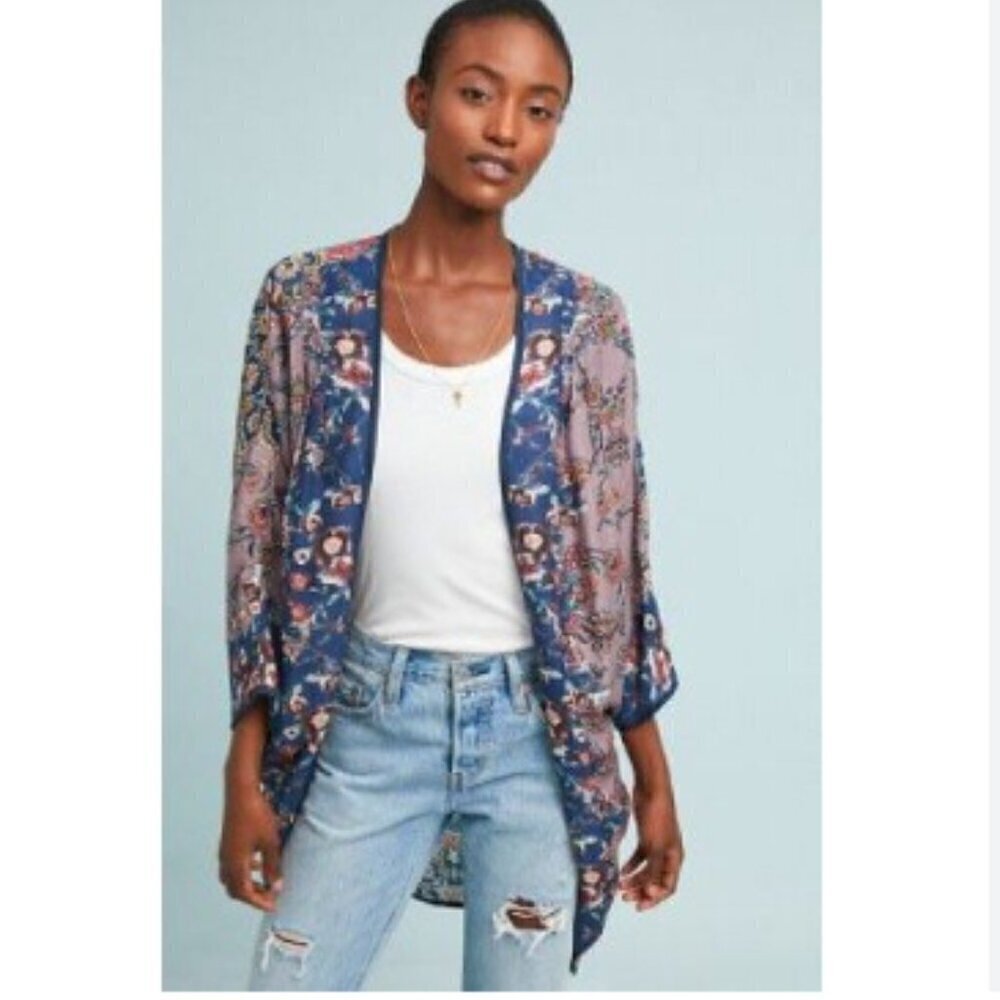 Anthropologie Mahila Paulina Mixed Print Cocoon Kimono Boho One Size
